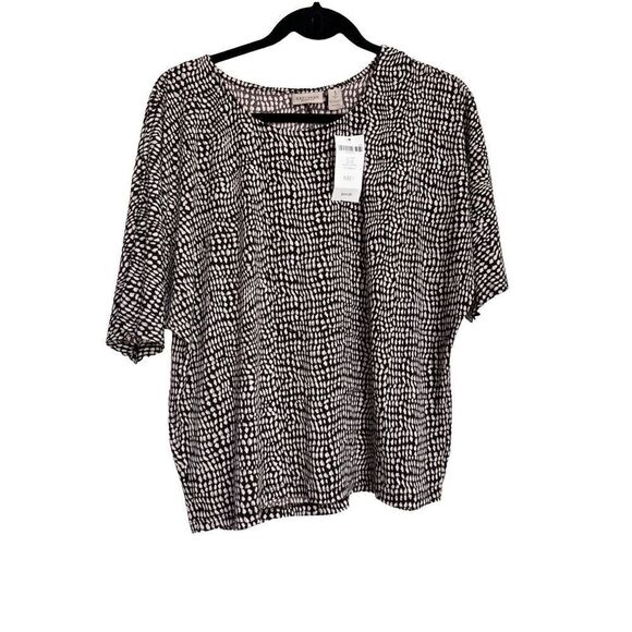 Easywear by Chicos Top Womens Size 1 Brown White Wavy Mazy Ballina Pullover NWT - Picture 1 of 9